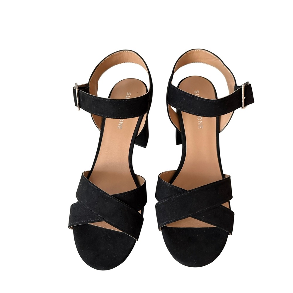 Sun+Stone Dehmii Black Platform Block Heel Sandals Womens 9.5 M Crisscross Strap - Picture 2 of 6